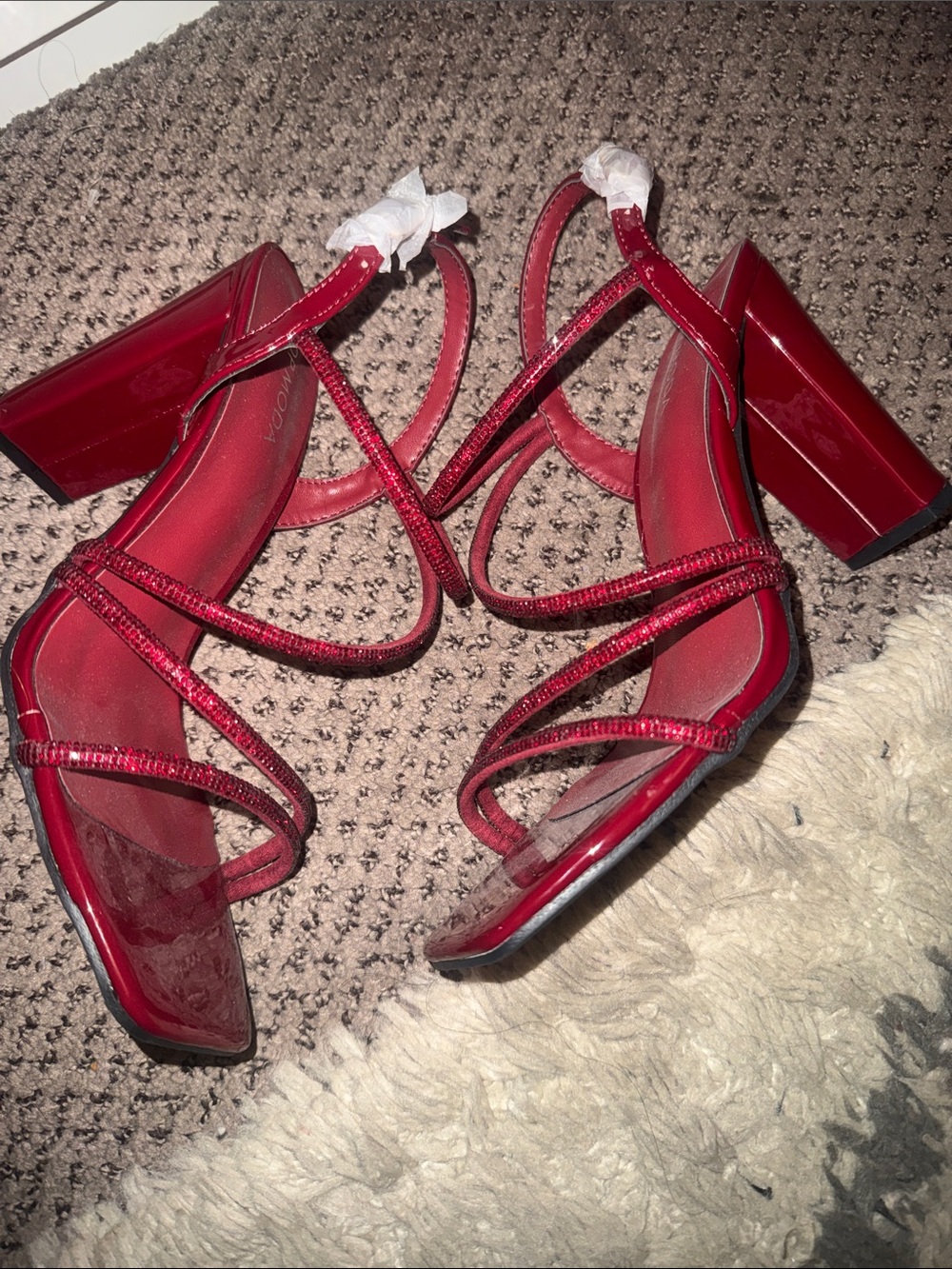 TOP Moda Deep Red Strappy Block Heel Sandals 4”